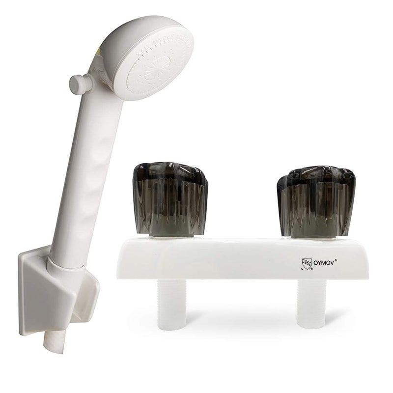 OYMOV RV Shower Faucet with Head and Hose - Indoor Outdoor Camper Shower Faucet Set Water-saving On-Off Showerhead Replacement Kit for RVs, Fifth Wheels, Motorhomes,Travel Trailers,Campers,White - Image 1